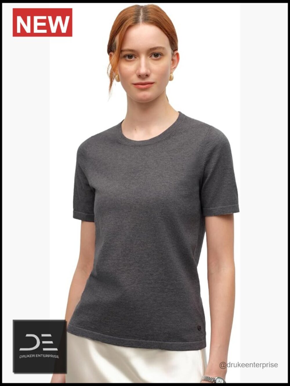 Pima Cotton Cashmere Blend Short Sleeve Crew Neck Lightweight Knit Top